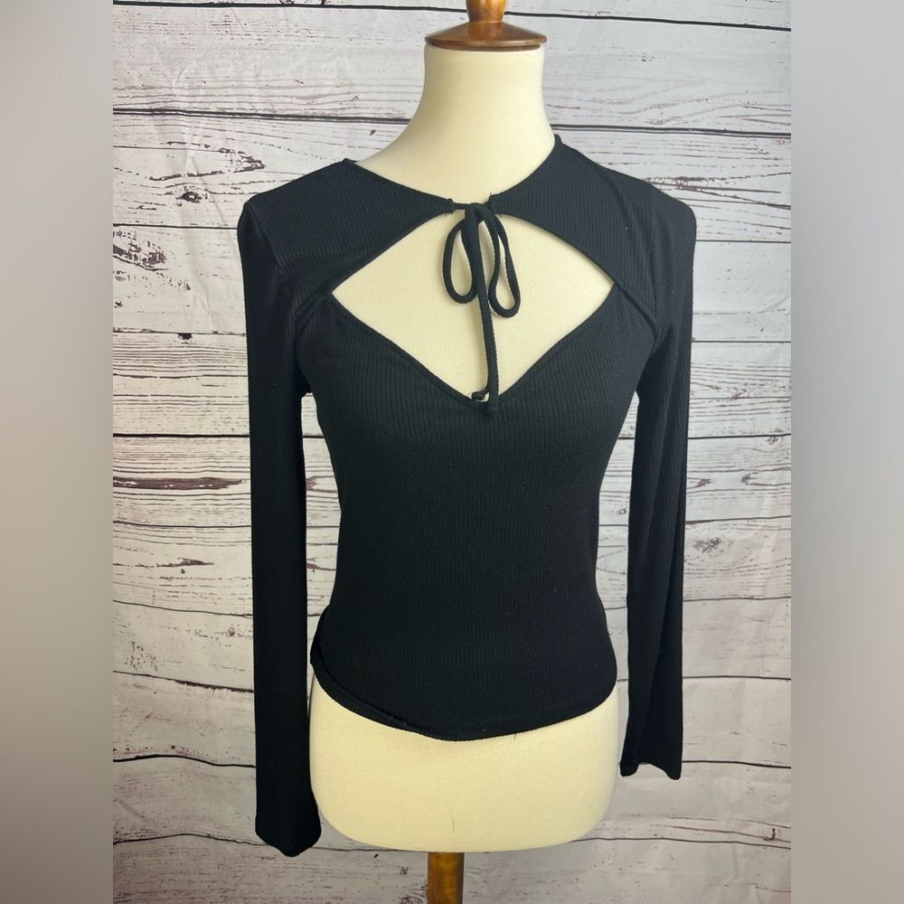 Forever 21 Black Ribbed Long Sleeve Blouse